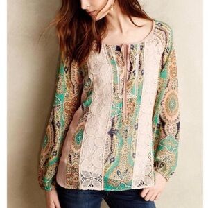 Meadow Rue “Giada” Crochet Peasant Blouse from Anthropologie- Large